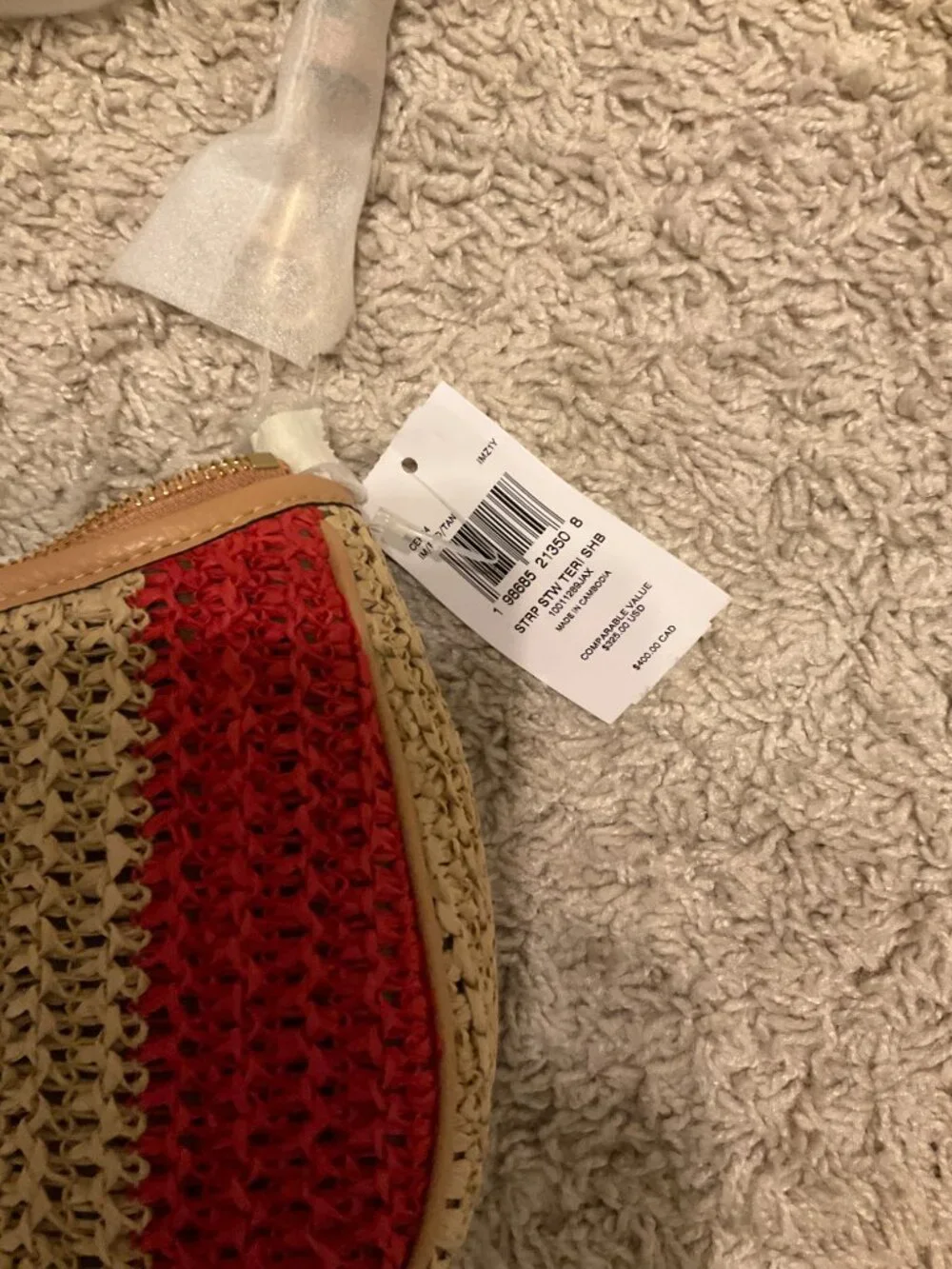 COACH teri shoulder bag with stripes and charm. gold/red/tan. item # cer34.